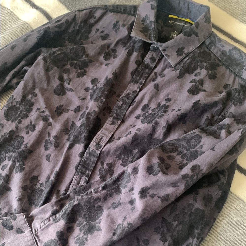 Purple Button-Up Shirt with Black Floral - Picture 3 of 3